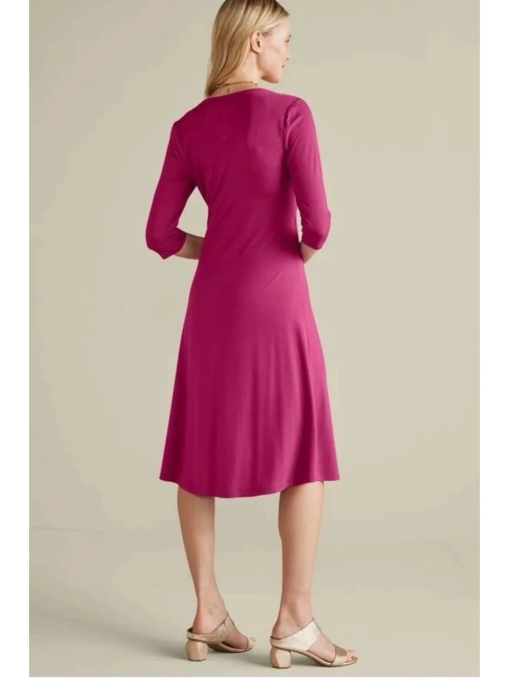 Soft Surroundings Hyannis Faux Wrap Midi Dress Blue Large Tall Casual Career